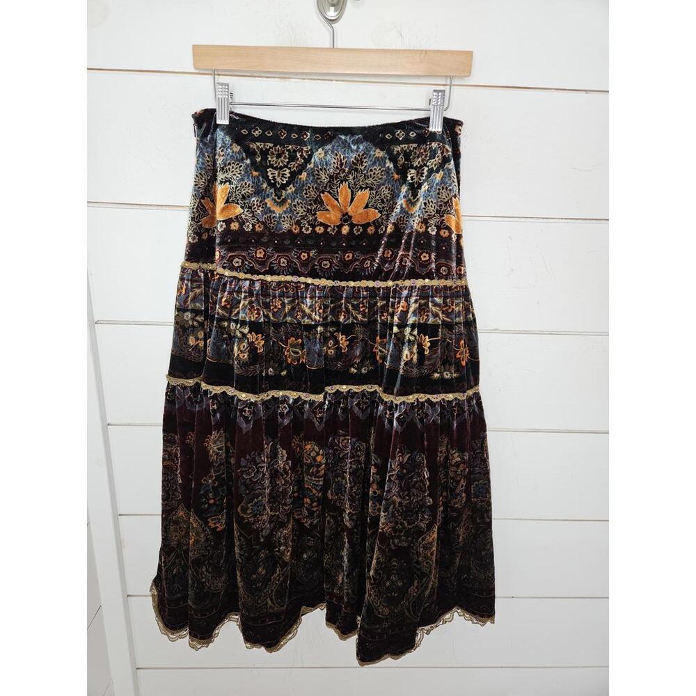 I.C.E. Size 6 multicolor velvet peasant midi skirt. Beautiful & bohemian! - Picture 2 of 5